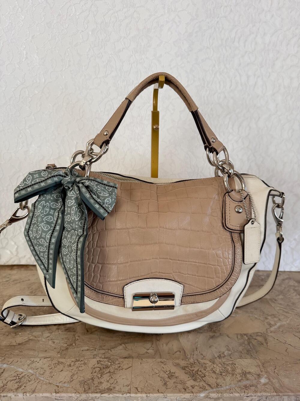 Coach Kristin pinnacle spectator croc Leather Hobo Crossbody Shoulder Bag F22510